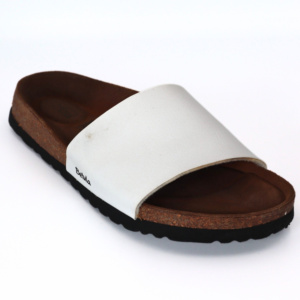 Betula Slide Sandals Women 39 White Cork Footbed Casual Comfort Summer Shoes